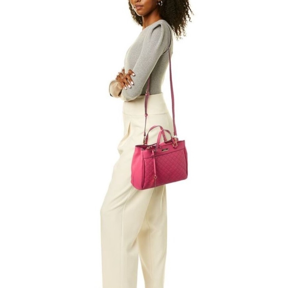 Trina Turk Fuchsia Quilted Satchel Bag with Gold Hardware - Hot Pink Crossbody - Picture 2 of 16
